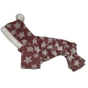 Barkley & Finn Soft Fuzzy Fleece Hooded Dog Pajamas Pink with Stars PomPom Small